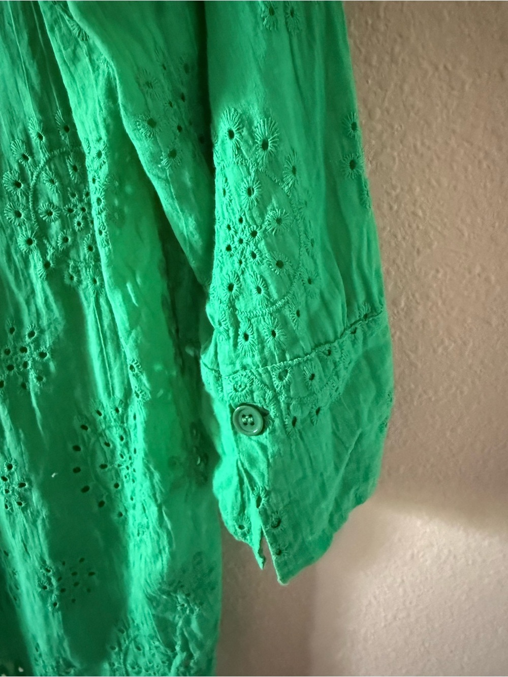 Women’s Green Eyelet Button-Down Shirt - Picture 5 of 7